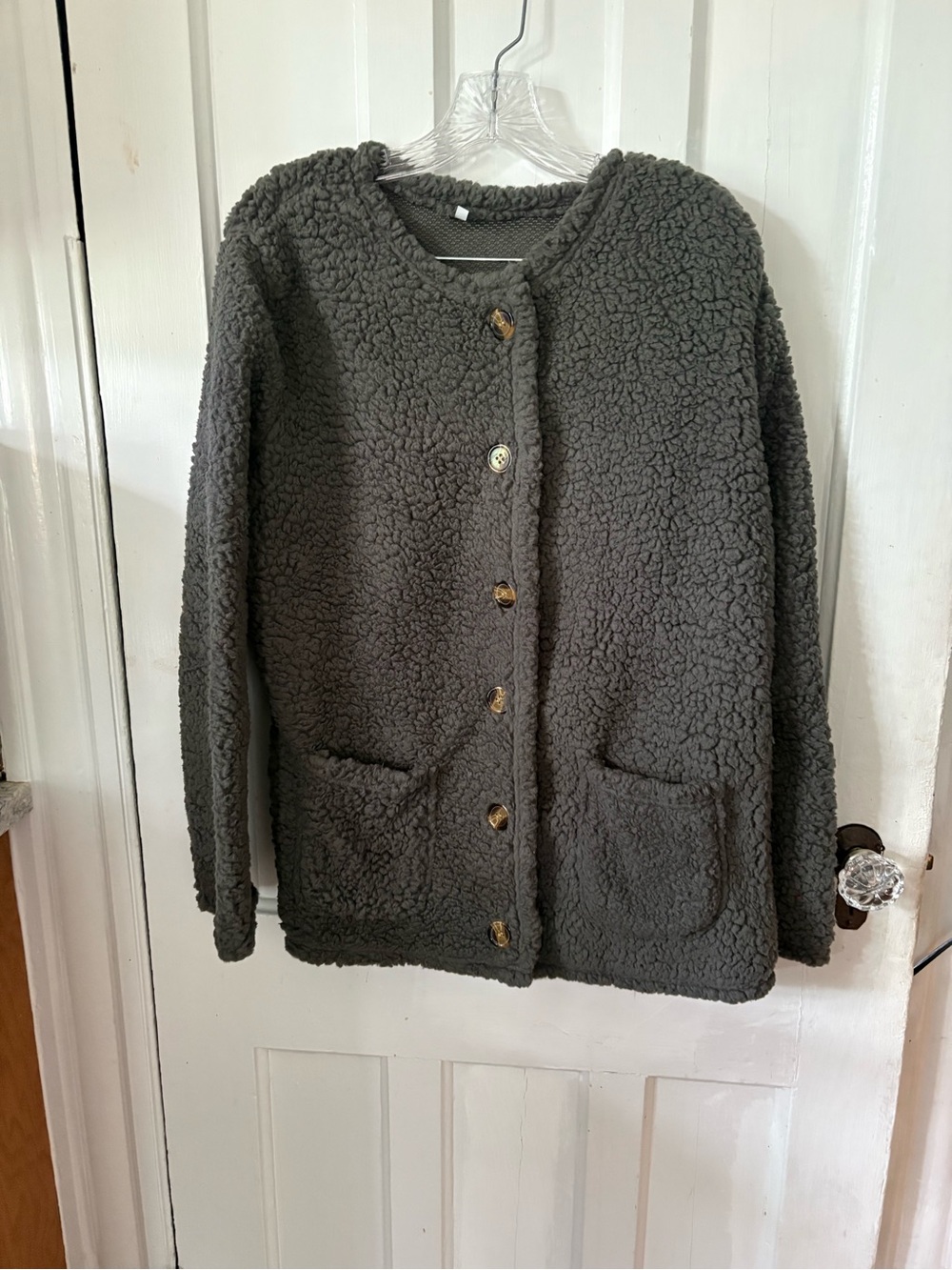 NWOT Women’s Plush Sherpa Button-Up Coat - Charcoal
